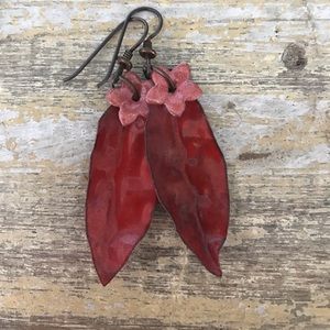 Earrings, burnt orange and hand enameled and made